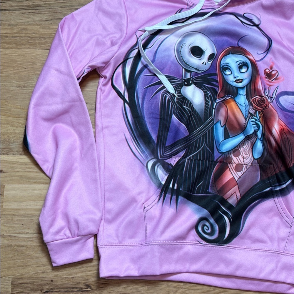 Zootop Bear Nightmare Before Christmas Pink Graphic Printed Hoodie Women’s L - Picture 5 of 14